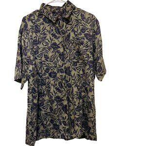 Firethorn‎ Silver Mens Button Down Shirt Tropical Print Short Sleeve Size Medium